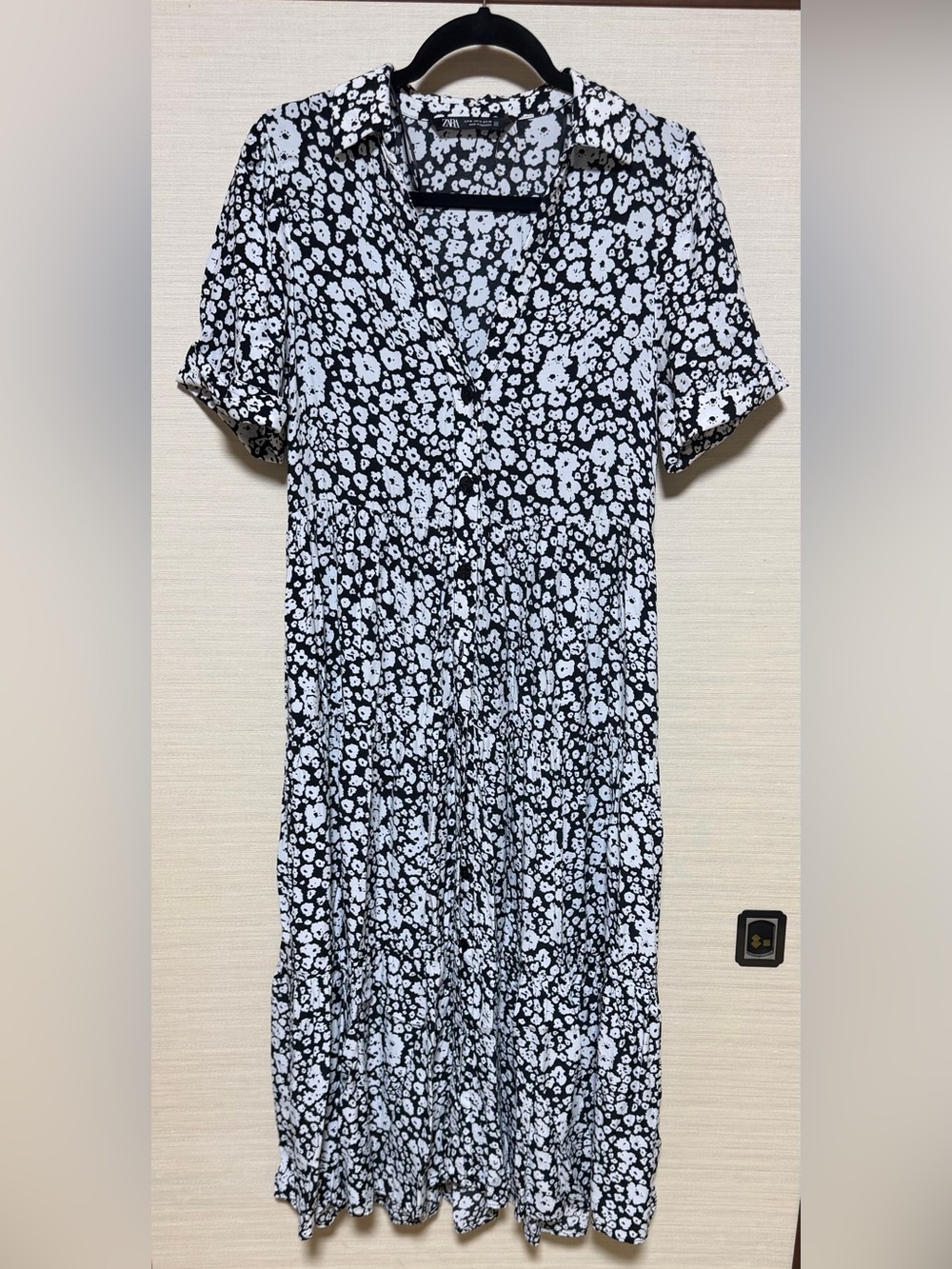 Zara Black and White Floral Midi Dress
